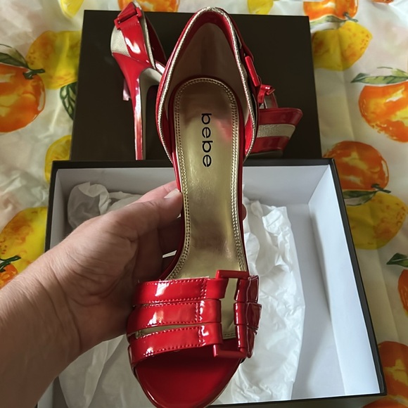 BEBE red patent leather stiletto heels  platform new inbox size 8.5 - Picture 6 of 8